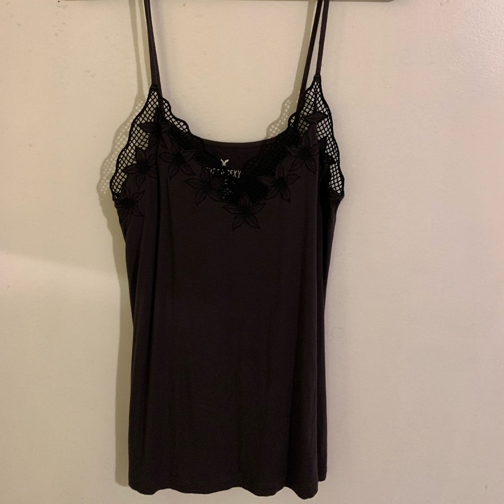 small black ae lace trim tank